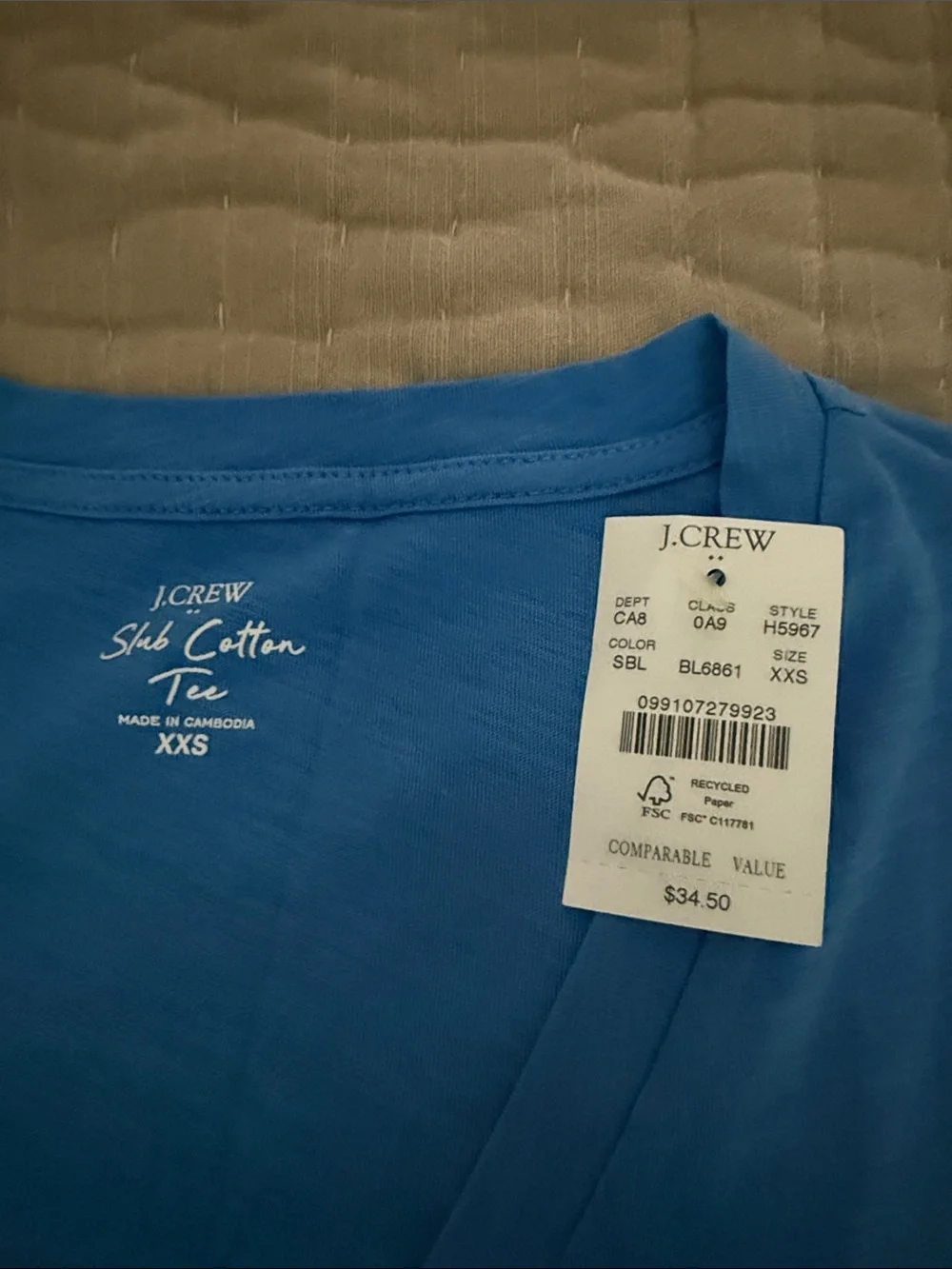 J. Crew Blue V-Neck Slim Short Sleeve Tee